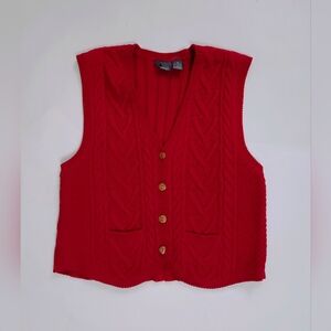 Liz Wear Vinage Red Cotton Cable Knit Sweater Vest Holiday Red Women's Medium